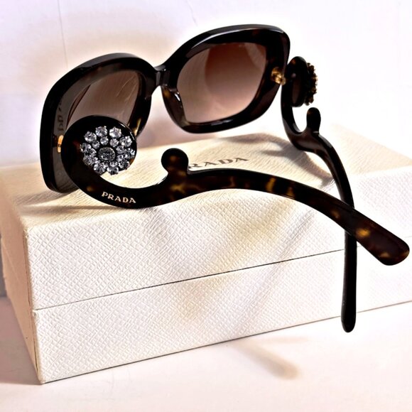 PRADA Baroque Tortoise Sunglasses w/Swarovski Crystal Temples #SPR270 - Picture 2 of 16